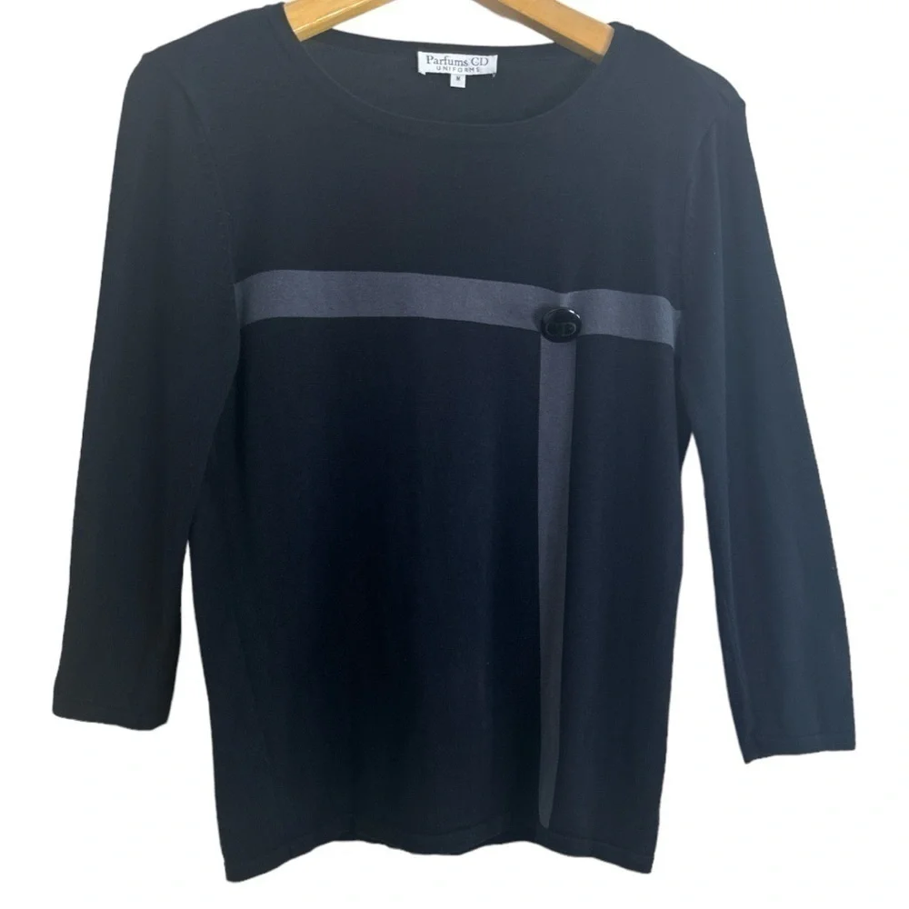Christian Dior Parfums CD Uniform Black Silk-Cotton Sweater Medium